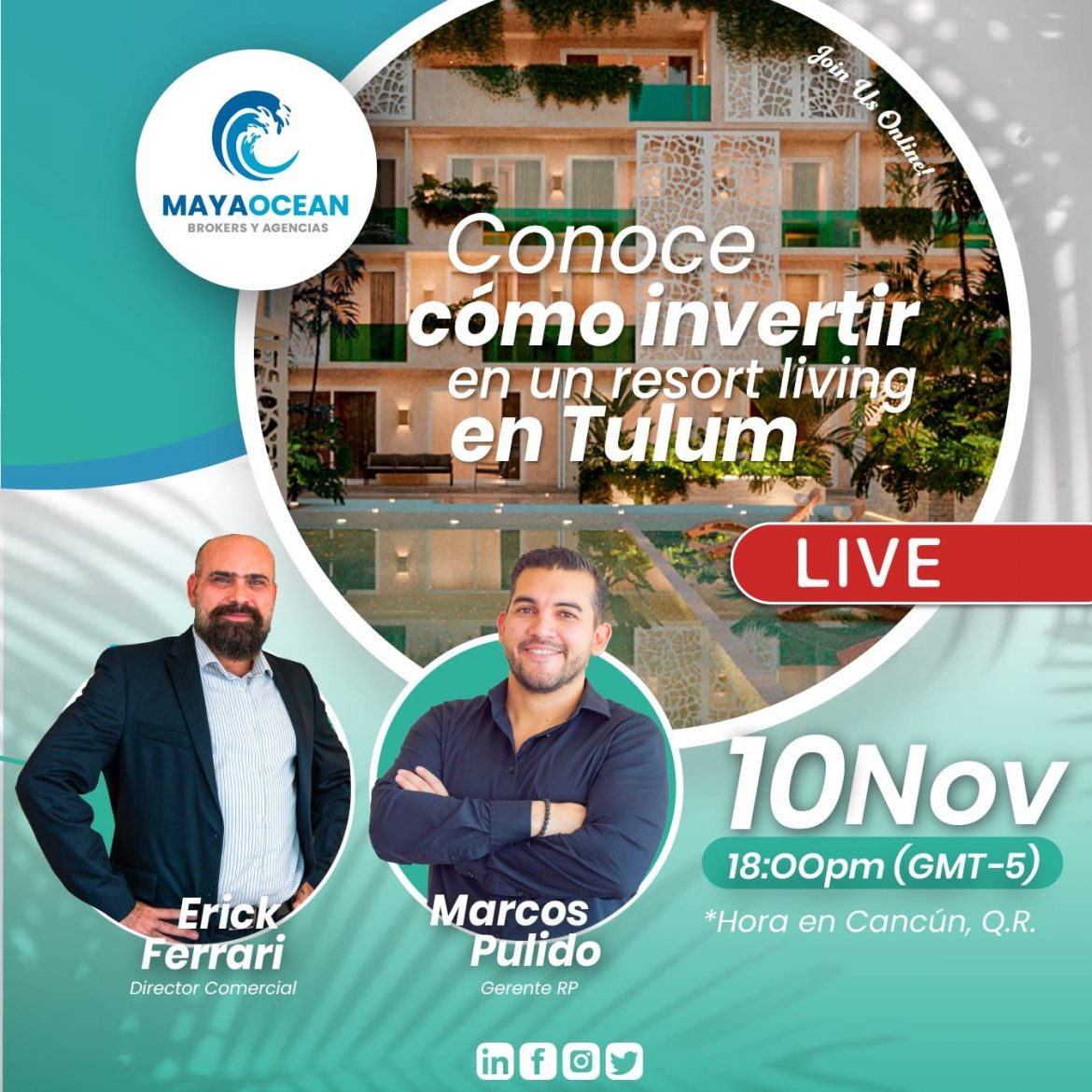 CONOCE CÓMO INVERTIR EN UN RESORT LIVING EN TULUM, LIVE ESTE JUEVES 10 A LAS 18 HRS